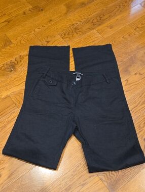 Mango Black Linen Button-Front Pants Size 8